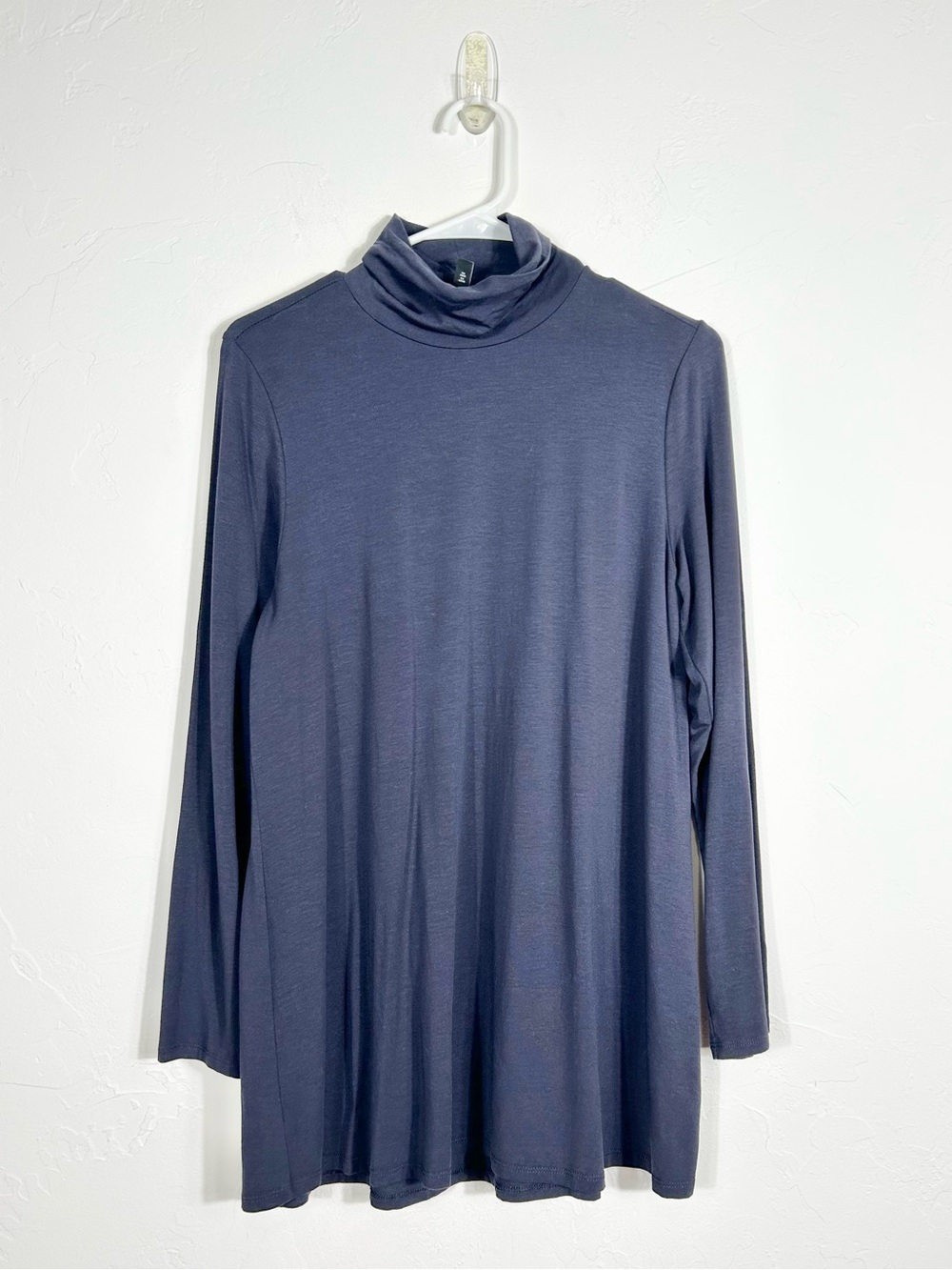 Eileen Fisher Steel Blue Fine Jersey Scrunch Neck Long Sleeve Tunic Top